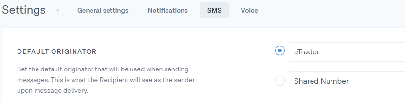 sms originator messagebird ctrader