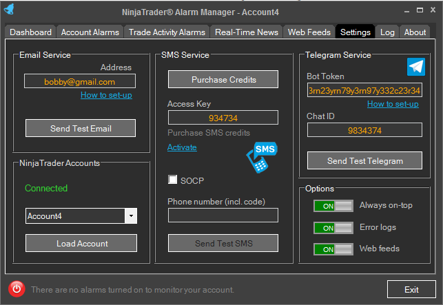 NinjaTrader Alarm Manager Dashboard