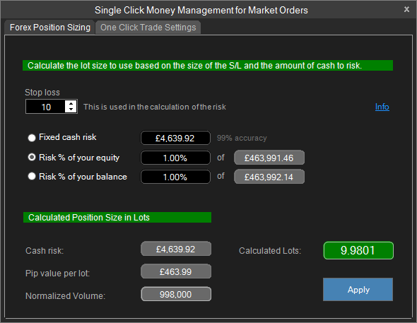 Ctrader Position Size Calculator