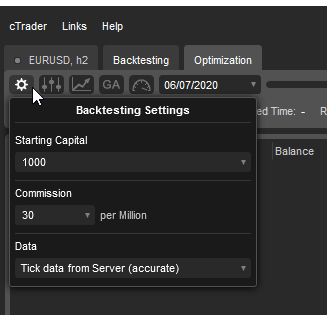 cTrader Backtest TickData