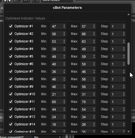 cTrader Optimisation cBot Parameters