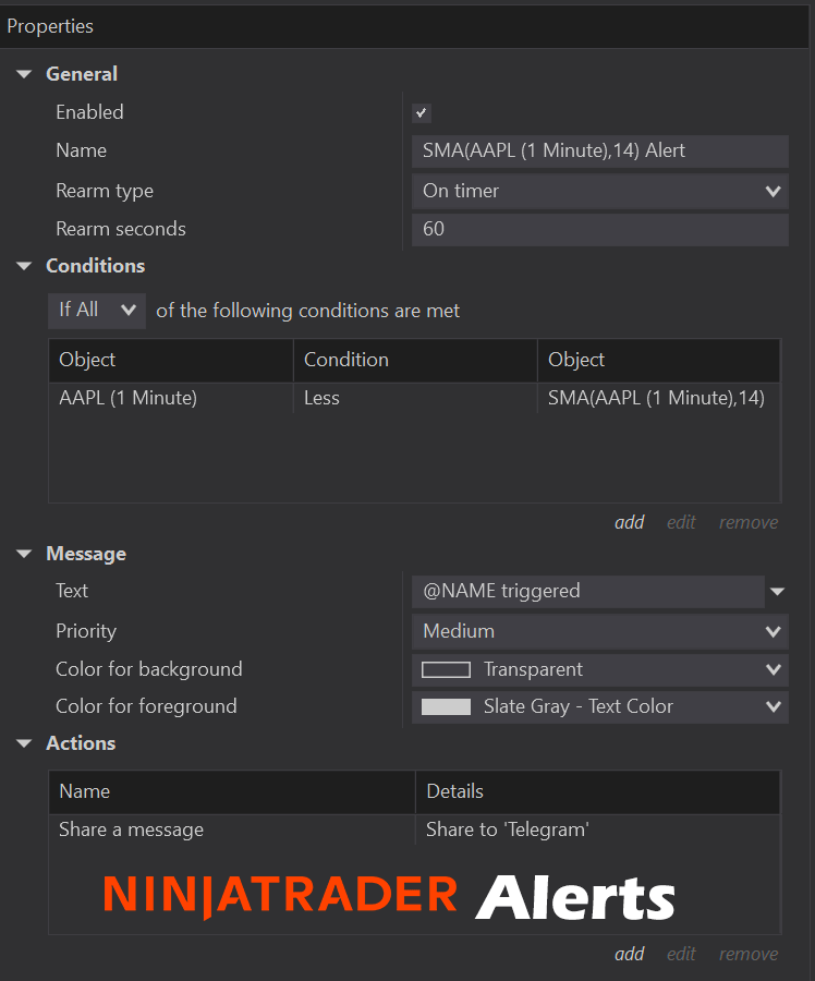 NinjaTrader Alert Configuration