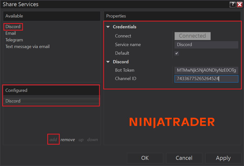 NinjaTrader Discord Share Configuration