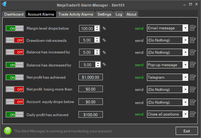 NinjaTrader Account Alerts