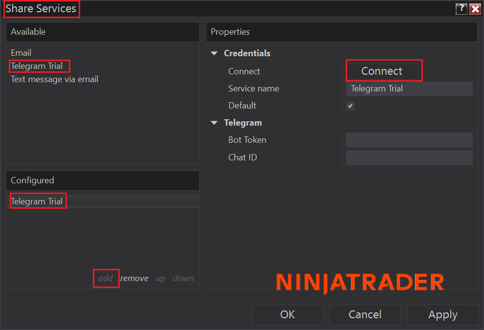 NinjaTrader Telegram Share Service